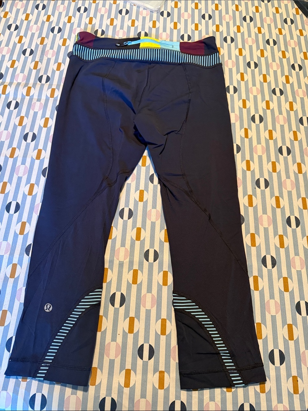 lululemon athletica Navy Cropped Leggings with Teal Stripe Detail